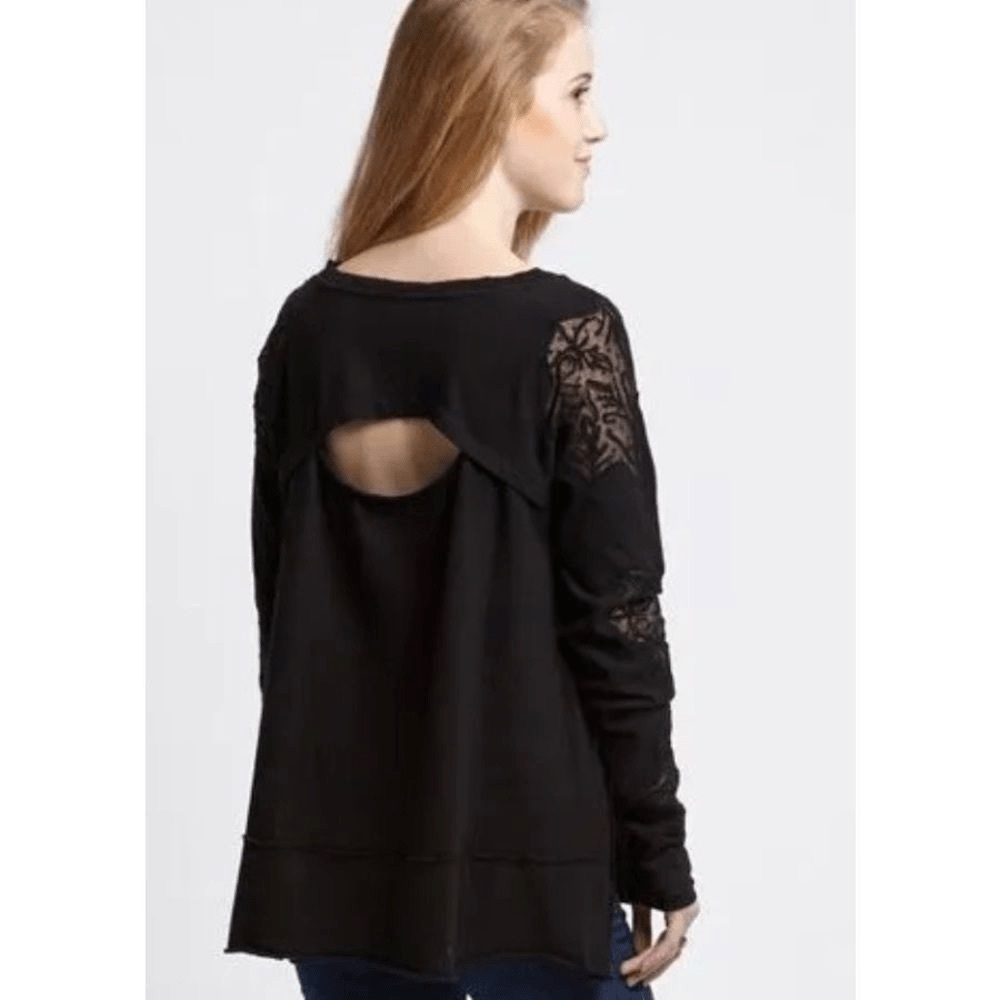 Free people Outer Sunset Black Lace Long Top Lace
